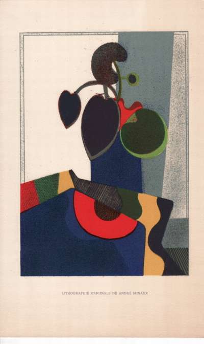 Voeux de bonne année de 1975. Société des peintres graveurs. Lithographie originale de André Minaux. 17x28 cm. 1975