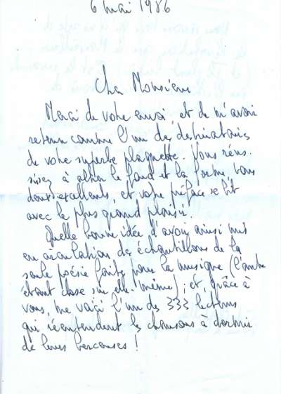Lettre du 6 mai 1986. Non identifié