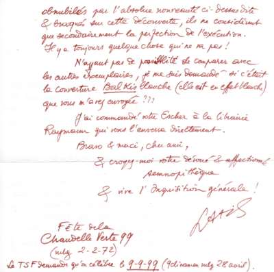 Lettre de Latis (Emmanuel Peillet) à LOuis Barnier, 2 février 1972