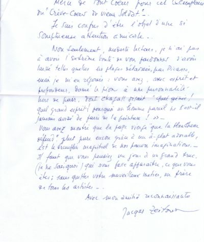 Lettre de Jacques Zeitoun à Louis Barnier, S.D.