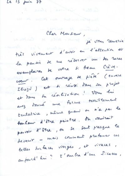 Lettre de Jean Guichard-Meili à Louis Barnier, 13 juin 1977