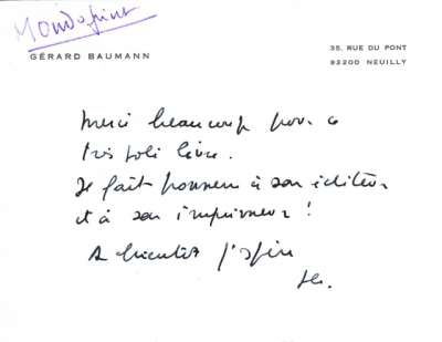 Carte de Gérard Baumann, 20 octobre 1981