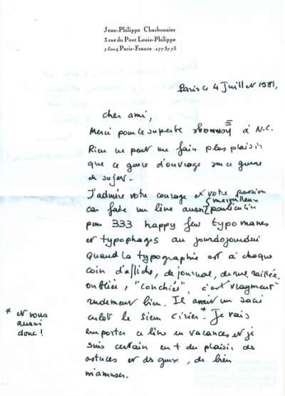 Lettre de Jean-Philippe Charbonnier, 6 juillet (1981)