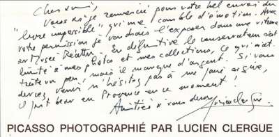 Carte de Lucien Clergue, 17 novembre 1981. Verso
