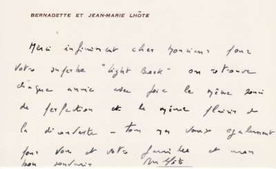 Carte de Bernadette et J.M. Lhôte. S.D.