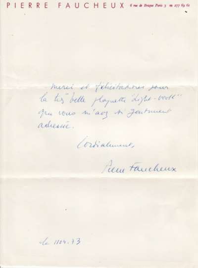 Lettre de Pierre Faucheux, 11 avril (1973)