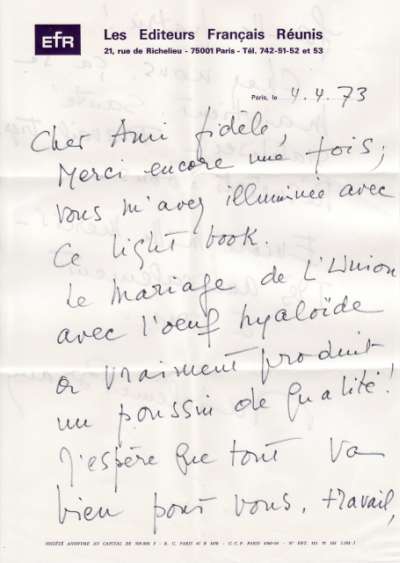 Lettre de Madeleine Braun, Les Editeurs français réunis, 4 avril (1973)