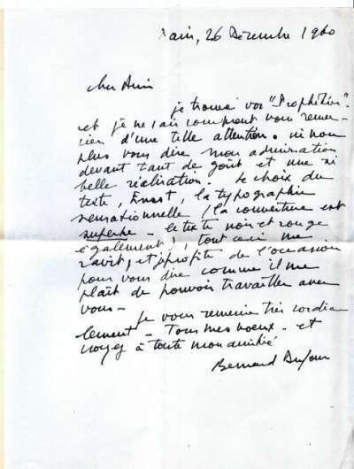 Lettre de Bernard Dufour, 26 décembre 1960