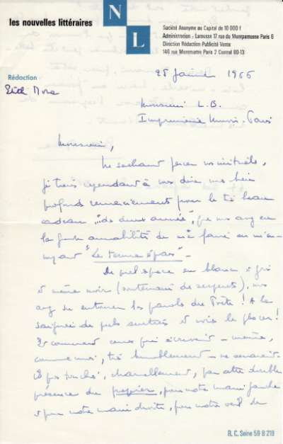 Lettre datée du 25 janvier 1966. Non identifié