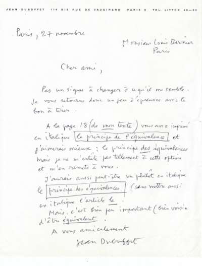 Lettre de Jean Dubuffet, 27 novembre (1986)