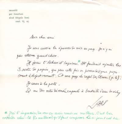 Achevé d'imprimer manuscrit envoyé par Emmanuel Peillet à Louis Barnier en 1963