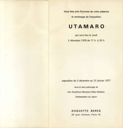 Invitation pour l'exposition Outamaro du 11 mai au 5 juin 1954