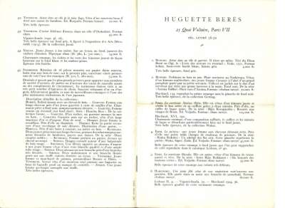 Catalogue Huguette Berès. 21x13,5 cm. 8 p.. 1966