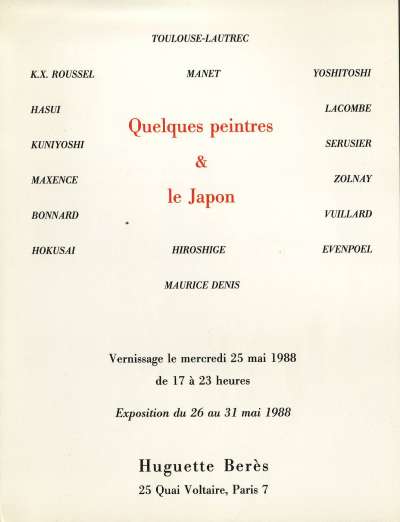 Quelques peintres et le Japon. 25-31 mai 1988